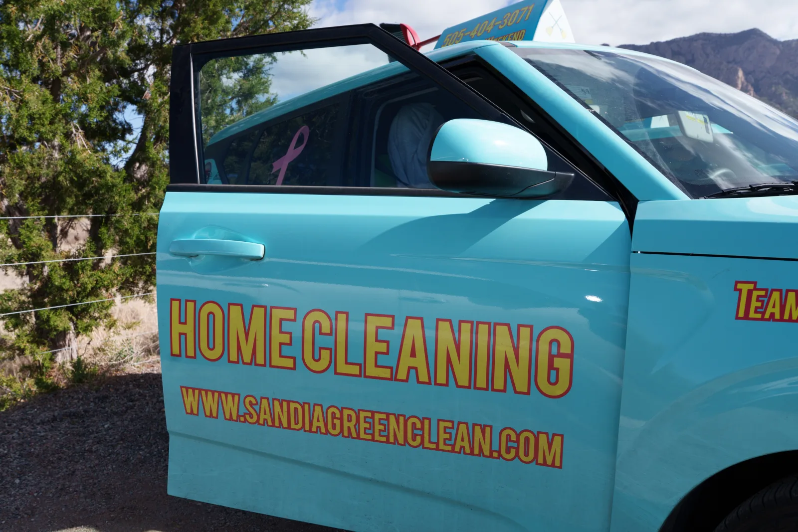 Sandia Green Clean van at a Placitas foothills home below the Sandia mountains